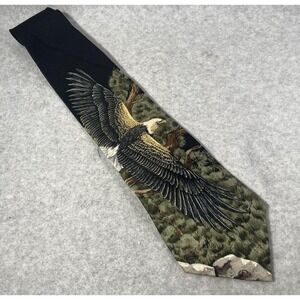 Endangered Species Bald Eagle Necktie Mens Silk Made USA Nature Wildlife Y2K 90s